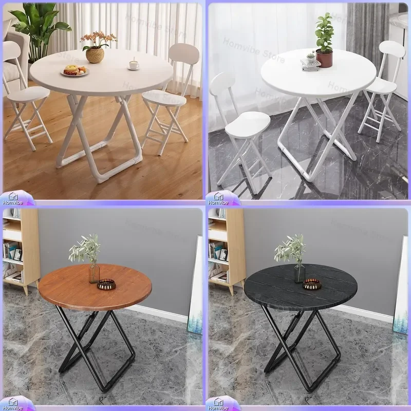 Folding Round Table Simple Dining Table for Small Apartment Balcony Portable Eating Table for Rental House Stall Foldable