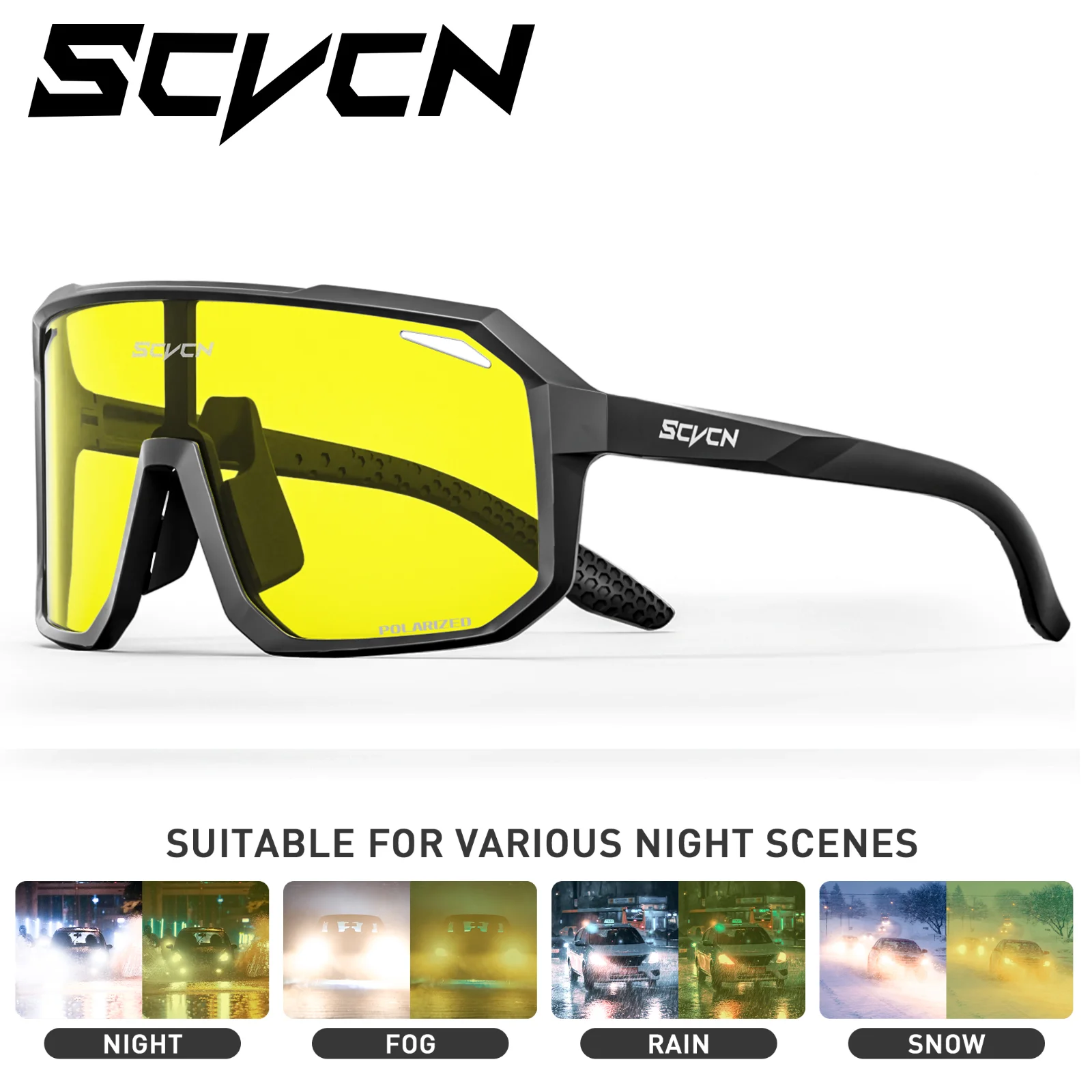 SCVCN Yellow Polarized Sunglasses for Driving Night Vision Cycling Glasses Fashion MTB Mountain Bike Men Women Casual Glasses