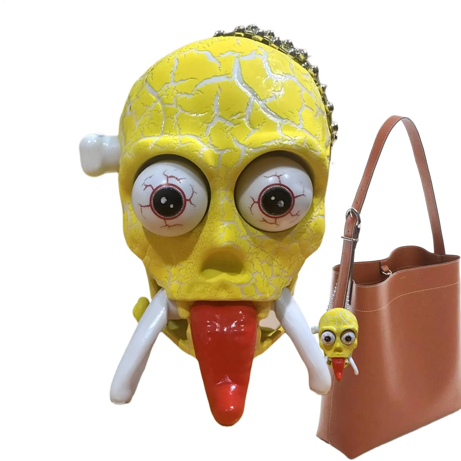 Skull Decor Decorative Wind Up Halloween Tongue-Out Prank Toys Small Scary Head Desk Ornaments for Home Office Bedroom Entryway