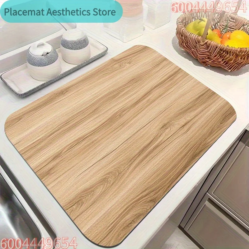 VIKAMA Lightweight Wood Grain Washing Machine Cover - Absorbent Quick-Dry Laundry Room/Kitchen Countertop Protector, Home Decor