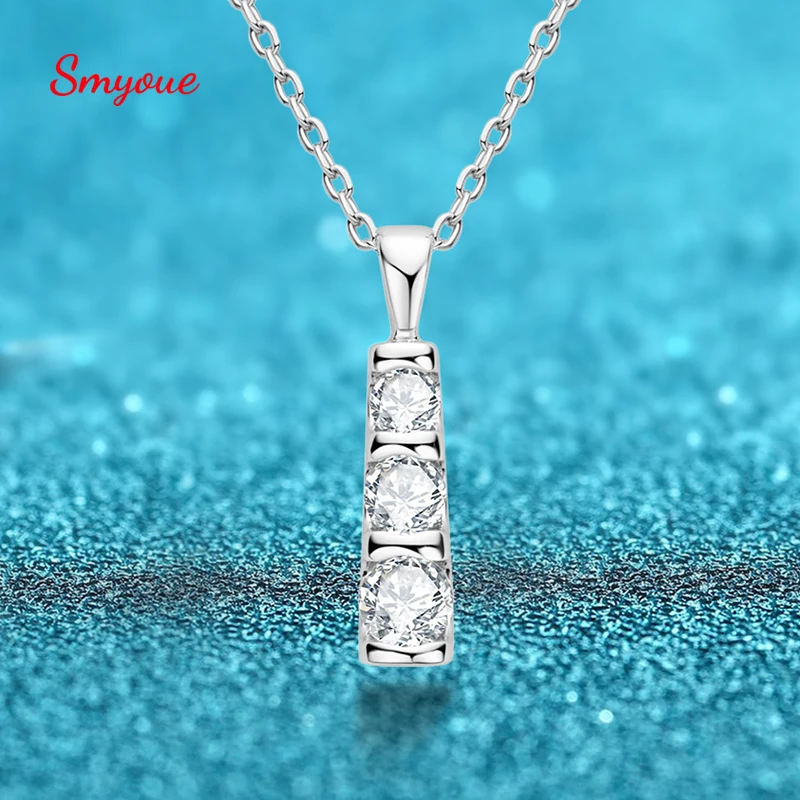 Smyoue 0.6ct 3stone Moissanite Pendant for Women Sparkling Lab Diamond 100% S925 Sterling Silver White Gold Plated Jewelry GRA