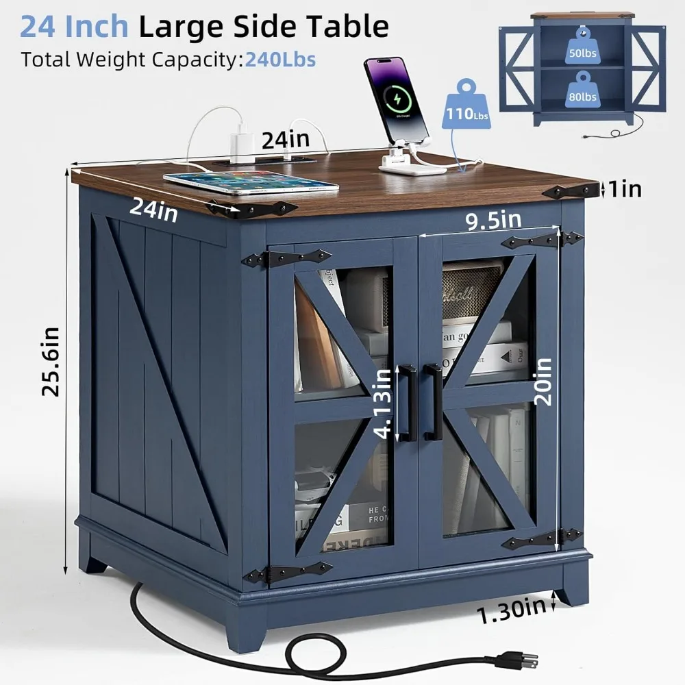 Set da caffè e tavolino da fattoria in 2 pezzi con stazione di ricarica e vano portaoggetti