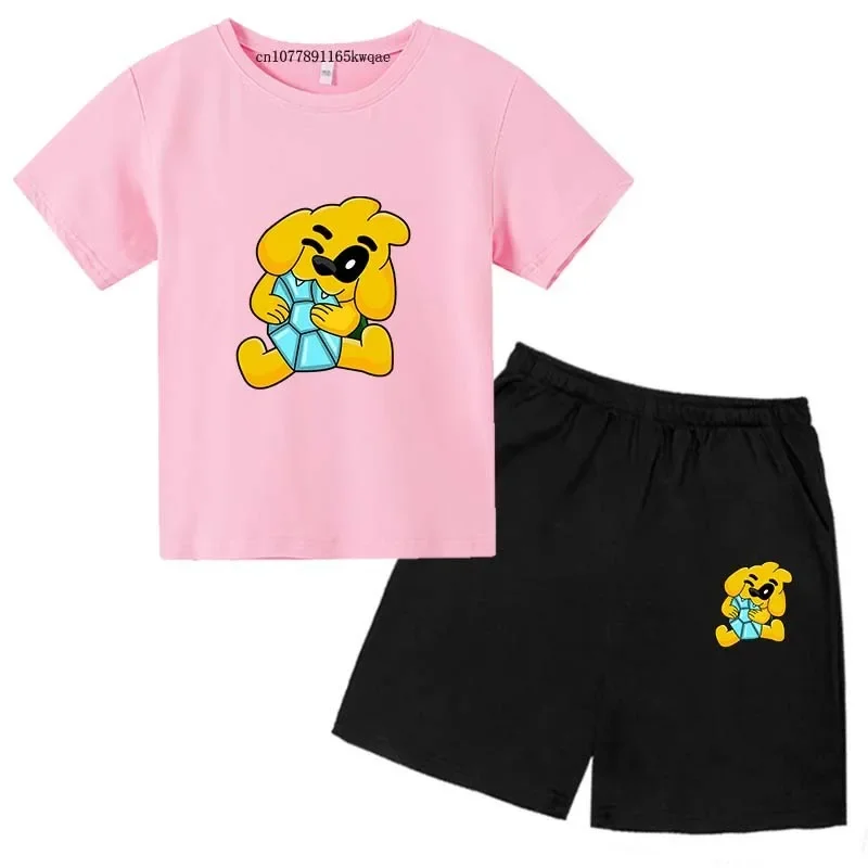 

Kids Cute Dog Print Summer Casual 2pcs Short Sleeve T-shirts+Pants Suits 3-13 Years Boys Girls Streetwear Children Clothes Sets