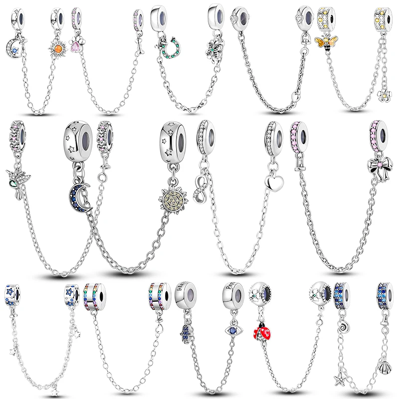 Silber 925 Charms Sicherheitskette Perlen Clip Charm Fit Armband Herstellung Frau Edlen Schmuck