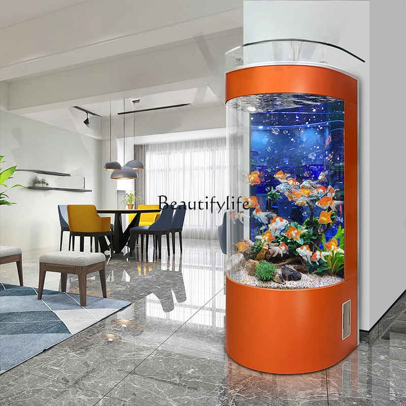 Fish Tank Living Room Small 2023 New TV Cabinet next to Integrated Glass Semi-Cylindrical Aquarium