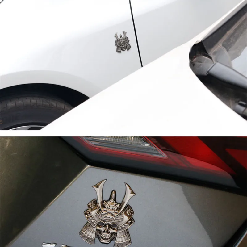 Japanese Samurai Hannya Metal Car Stickers Emblem Hot Badge Skull Style Pranjna Gunmetal Trunk Auto Motorcycle Accessories