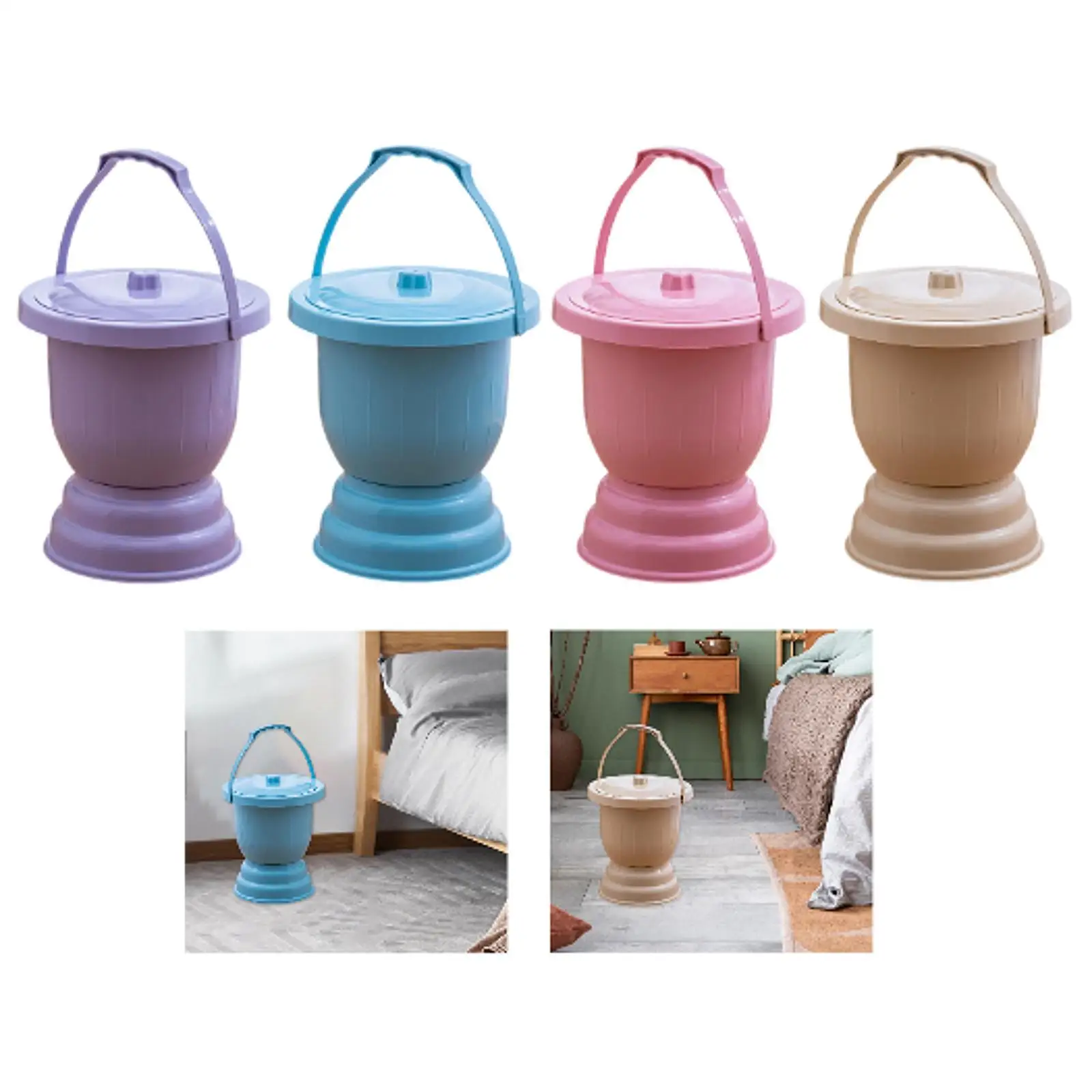 Chamber Pot Household Bedpan Handheld Spittoon with Lid for Car Travel Woman