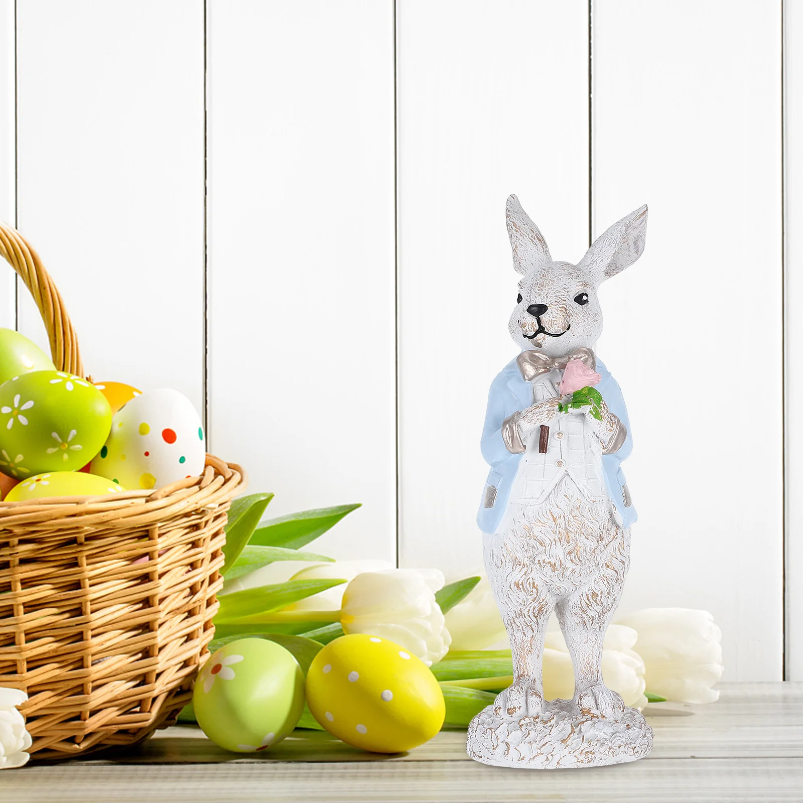

Spring Easter Bunny Resin Statue Realistic Tabletop Decoration Ornament Home Garden Holiday Gift Bunny Decor Decoration