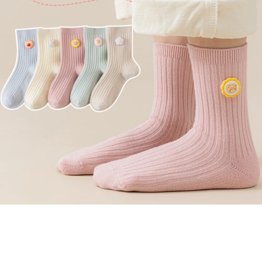 baby student socks Children's socks Pure cotton girls double needle cartoon cylinder spring and winter cute girl sock