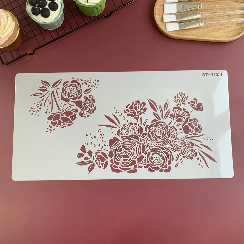 Dandelion,Coral,Rose Flower Pattern Cake Stencil Plastic Lace Cake Border Fondant Cookie Mold PET Cake Decorating Template Tools