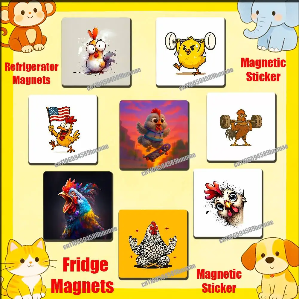 

For Lively Cute Cartoon Funny Gym Chick Chicken Fridge Freezer Refrigerator Magnets Kitchen Metal Cabinet Magnetic Sticker Card