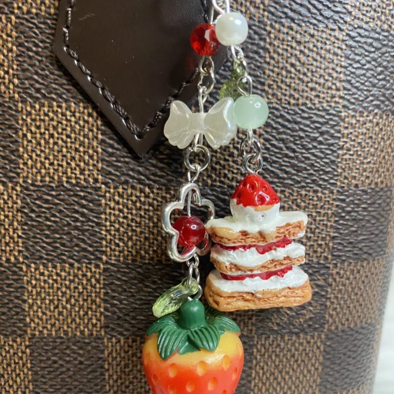 handmade strawberry Bag Charm Keychain Fob Pink Cake New Handmade Gift