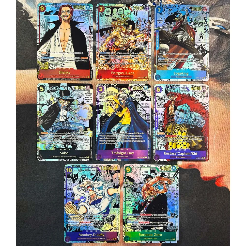 8pcs/set OPCG MANGA Collection Card English Version Monkey D.Luffy Portgas D  Ace Refractive Color Flash Card Child Gift 63*88mm