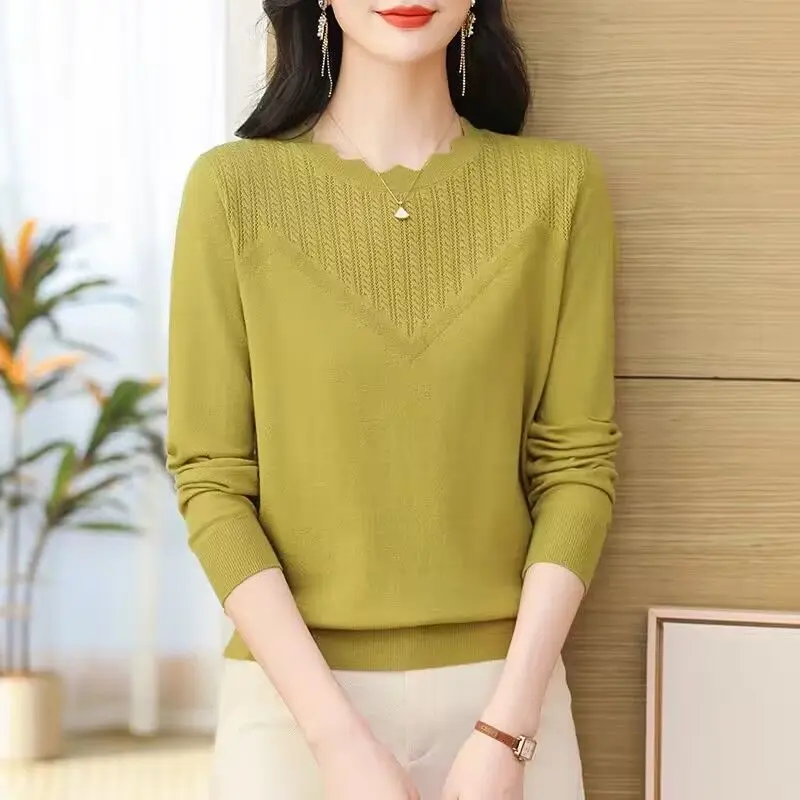 Autumn Winter Round Neck Women\'s Clothing Solid Color Pullover Long Sleeve Screw Thread Sweater Knitted Casual Elegant Tops