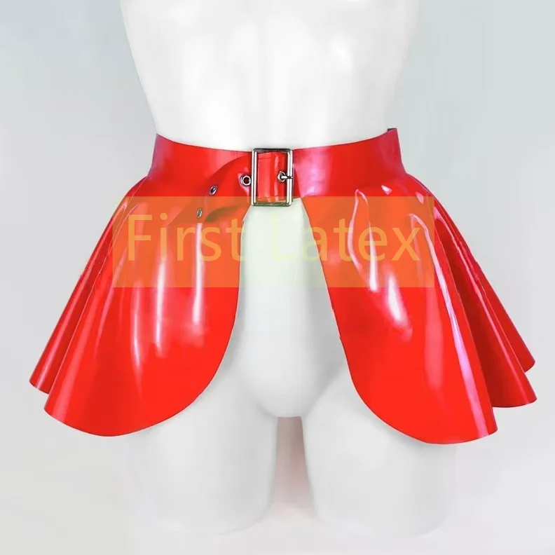 

Фетиш-красное латексное мини-платье ручной работы Gummi, латексная юбка с открытой передней частью и пряжкой, пояс с баской Gummis, латексная одежда для косплея, праздничная одежда