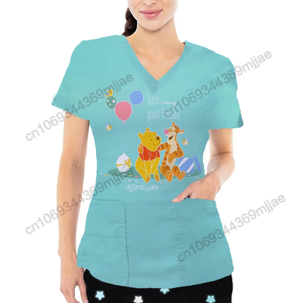 

Disney Graphic Tees Nurse Uniform Top Women T Shirt V-neck Yk2 Pocket 2000s Tops for Women 2023 Kpop T-shirt Female Y2k Style