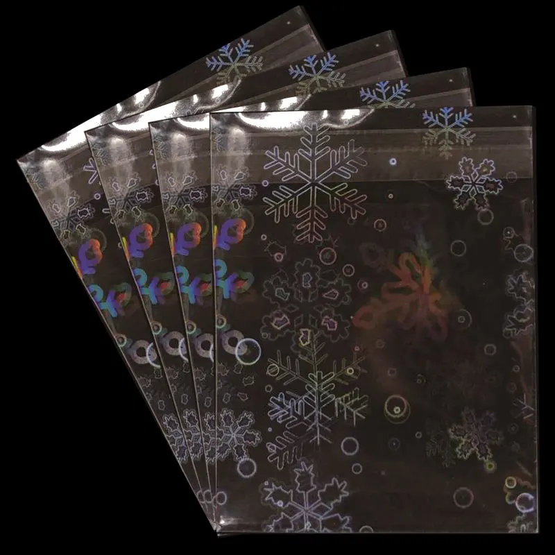 50pcs/lot Clear Self-adhesive OPP Bag Resealable Holographic Snowflake Flash Pouches for DIY Jewelry Retail Packaging Badge Gift