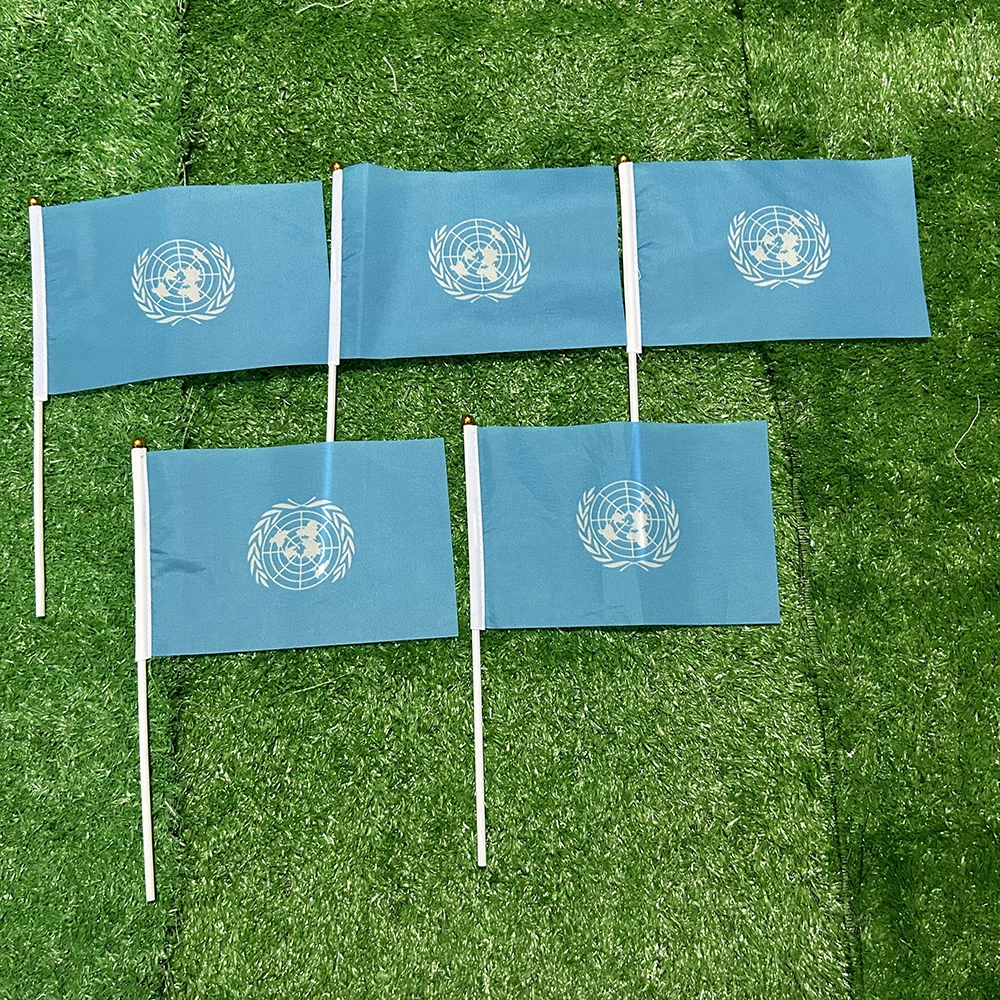 SKY FLAG UN hand Flag 10/20/50/100pcs 21*14cm the United Nations Hand Waving Flags With plastic pole For Sports Activity Decor