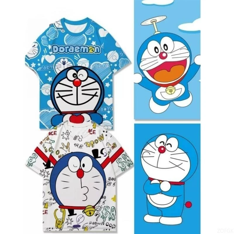 

Милая летняя дышащая футболка с круглым вырезом и 3D рисунком Doraemon для мальчиков и девочек, детский топ с короткими рукавами в стиле аниме для взрослых