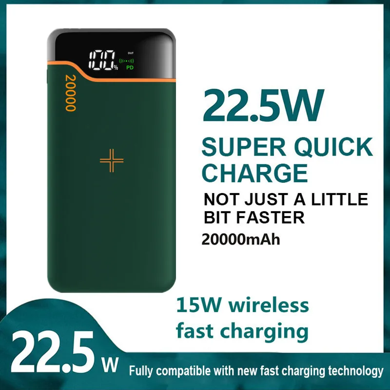 

20000mAh Wireless Power Bank 15W Wireless Charging Portable Powerbank for Samsung Xiaomi External Battery Pack Auxiliary Battery