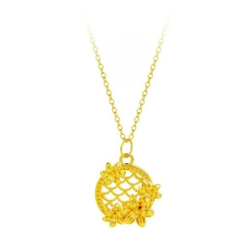 999 Pure Real Gold 24K Flower Pendant Necklace Fine Jewelry For Woman Gift Fine Jewelry