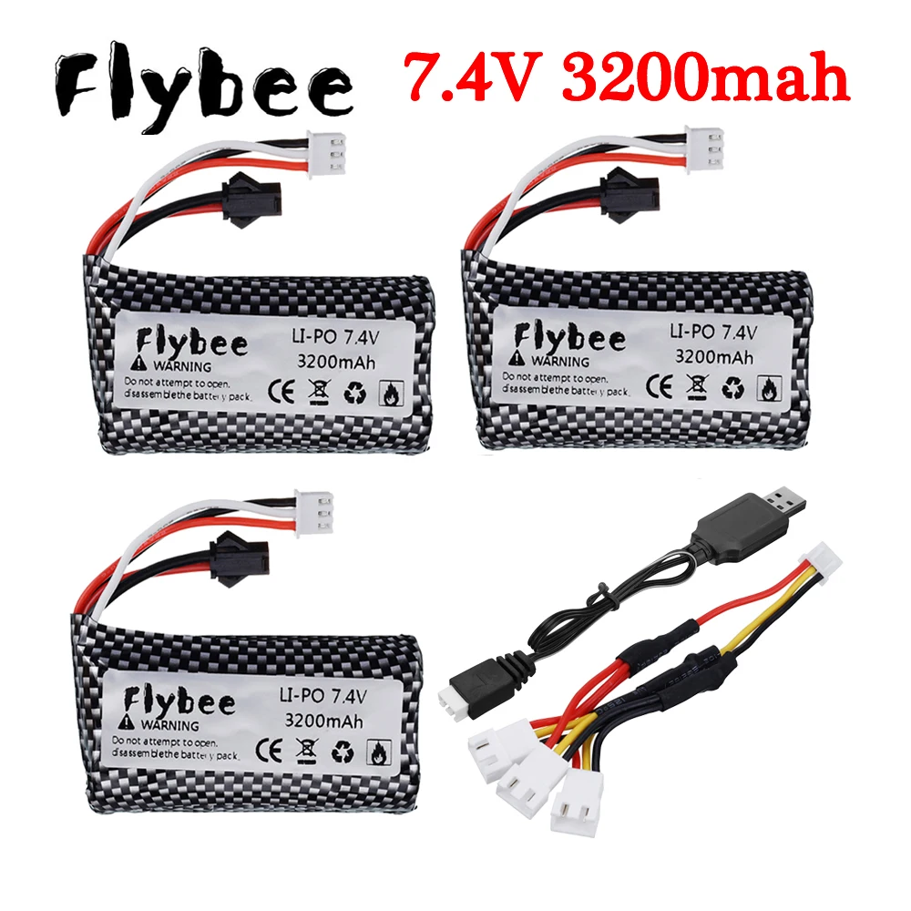 7.4V 3200mAh Lipo battery For Udi U12A Syma S033g Q1 Tianke H100 RC Car Truck Battery 18650 7.4 V 3200 mah 20C SM Plug