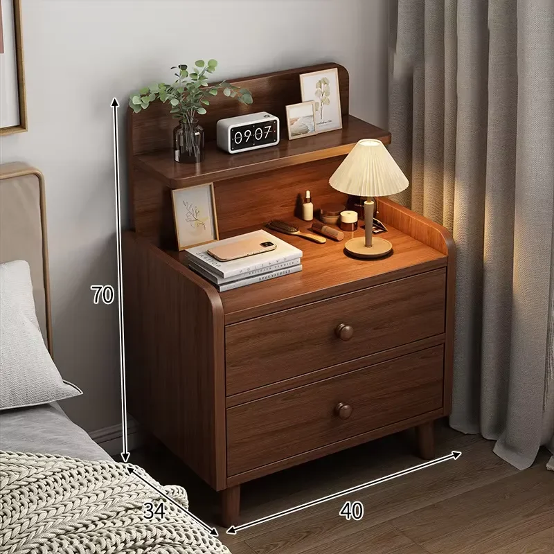 Bedside Table Single Drawer Multi-Layer Storage Nightstand Simple Solid Wood Pick-up Table Leg Storage Bedside Furniture