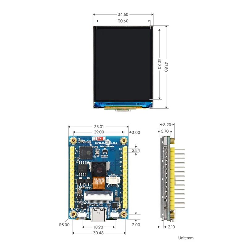 2인치 ESP32-S3 IPS 용량성 터치스크린 개발 보드 240X320 LCD 디스플레이 262K 컬러 지원 Wifi 및 Bluetooth A-Y18A