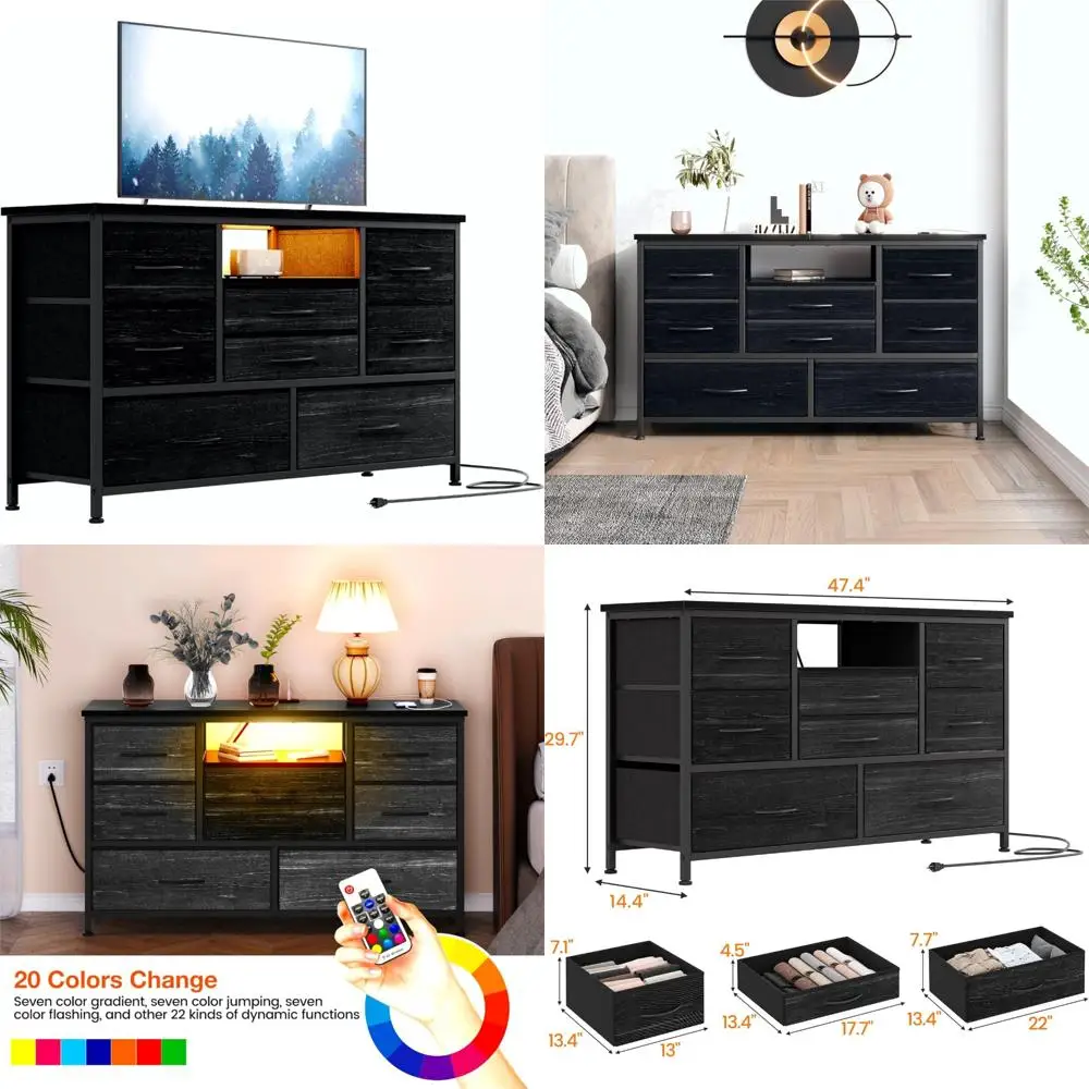

LED Dresser TV Stand with 8 Drawers and Power Outlet for 55 TVs - Large Storage Chest for Bedroom, Living Room, and Entryway