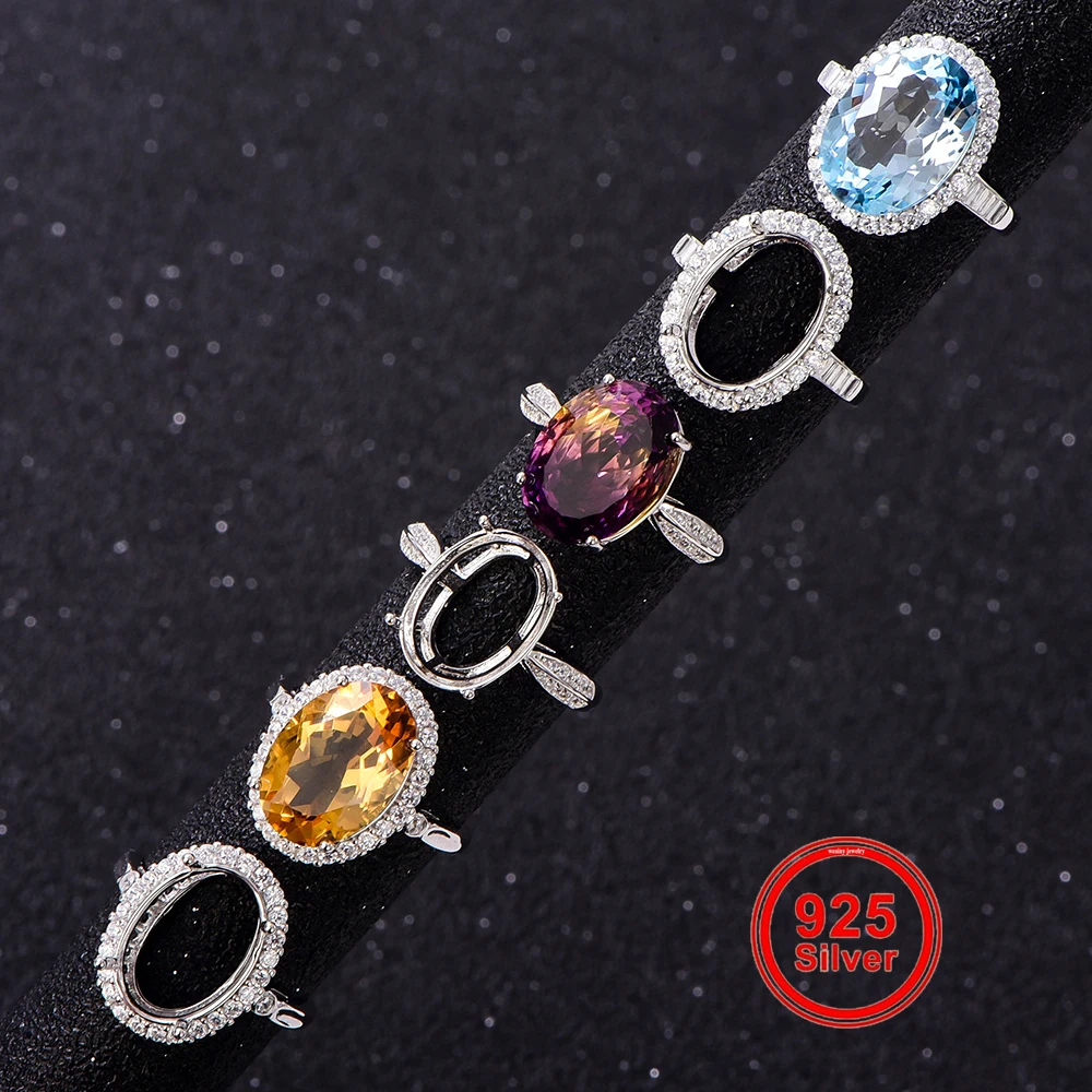 S925 Sterling Silver Ring Bezel Base for 10*14mm Stone – Standard Ring Setting for DIY Women's Ring