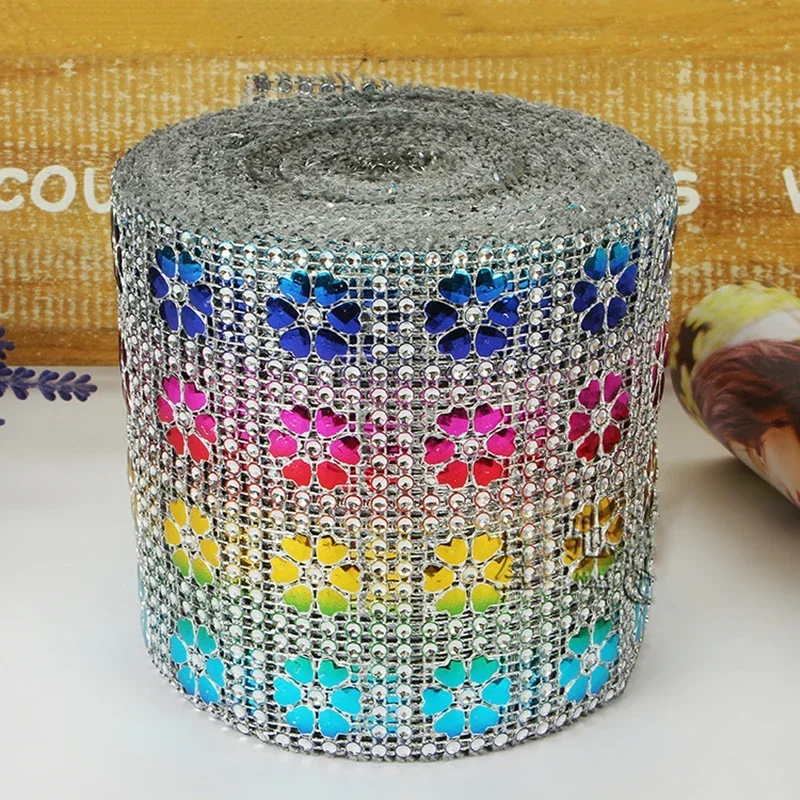 1 Yard Sparkle 5 Color Heart Rhinestone Diamond Mesh Wrap Roll Ribbon Wedding Party Decoration Gift Cake Box Decor
