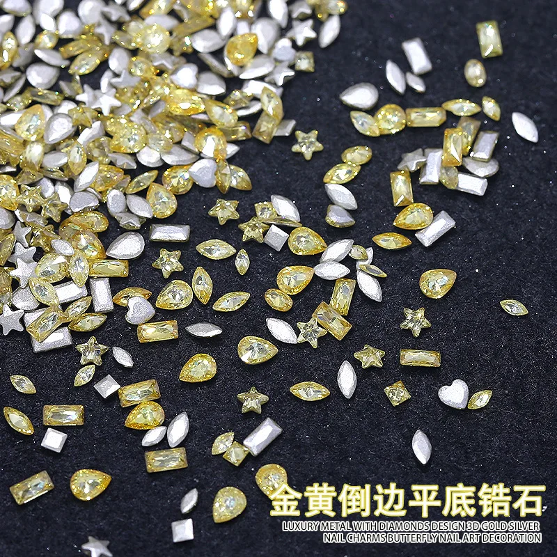 ‌50PCS Golden Chamfered Zircon Flat Diamonds Star Square Drop Shape Nail Art Rhinestones for Sparkle Manicure Party Decor