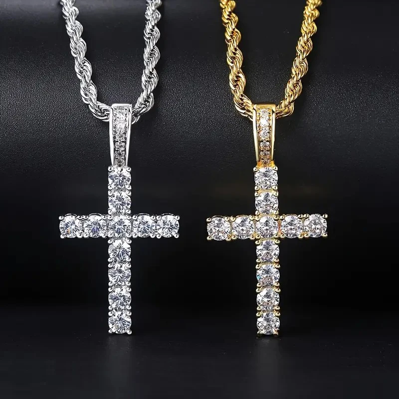 

Huitan Cross Pendant Long Chain Necklace for Women Full with Bling Cubic Zircon Hip Hop Girls Neck Accessories Statement Jewelry