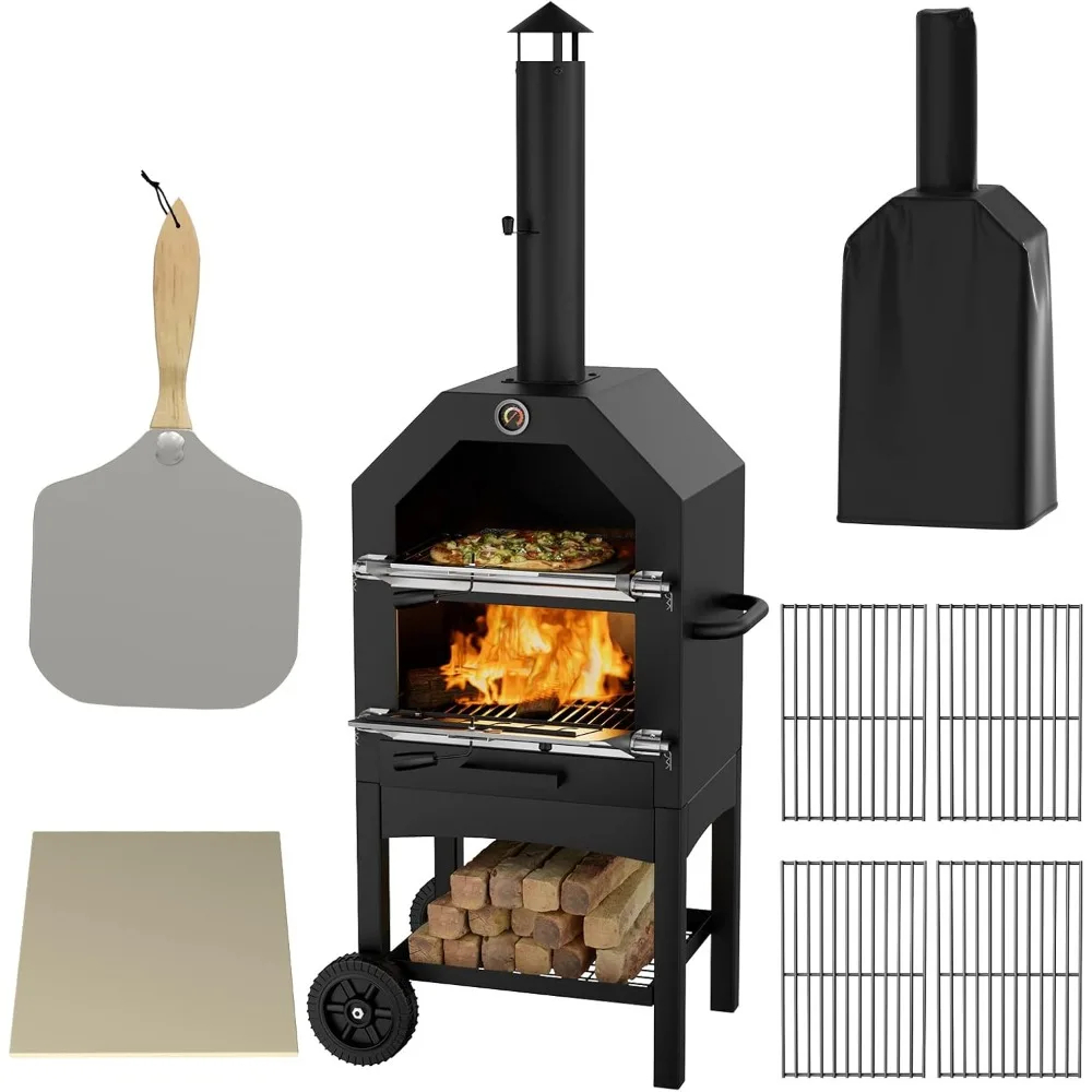 Amopatio Pizza Oven Outdoor, Everything Bundle Wood Fired Pizza Oven, 280 sq. in. Grill Area