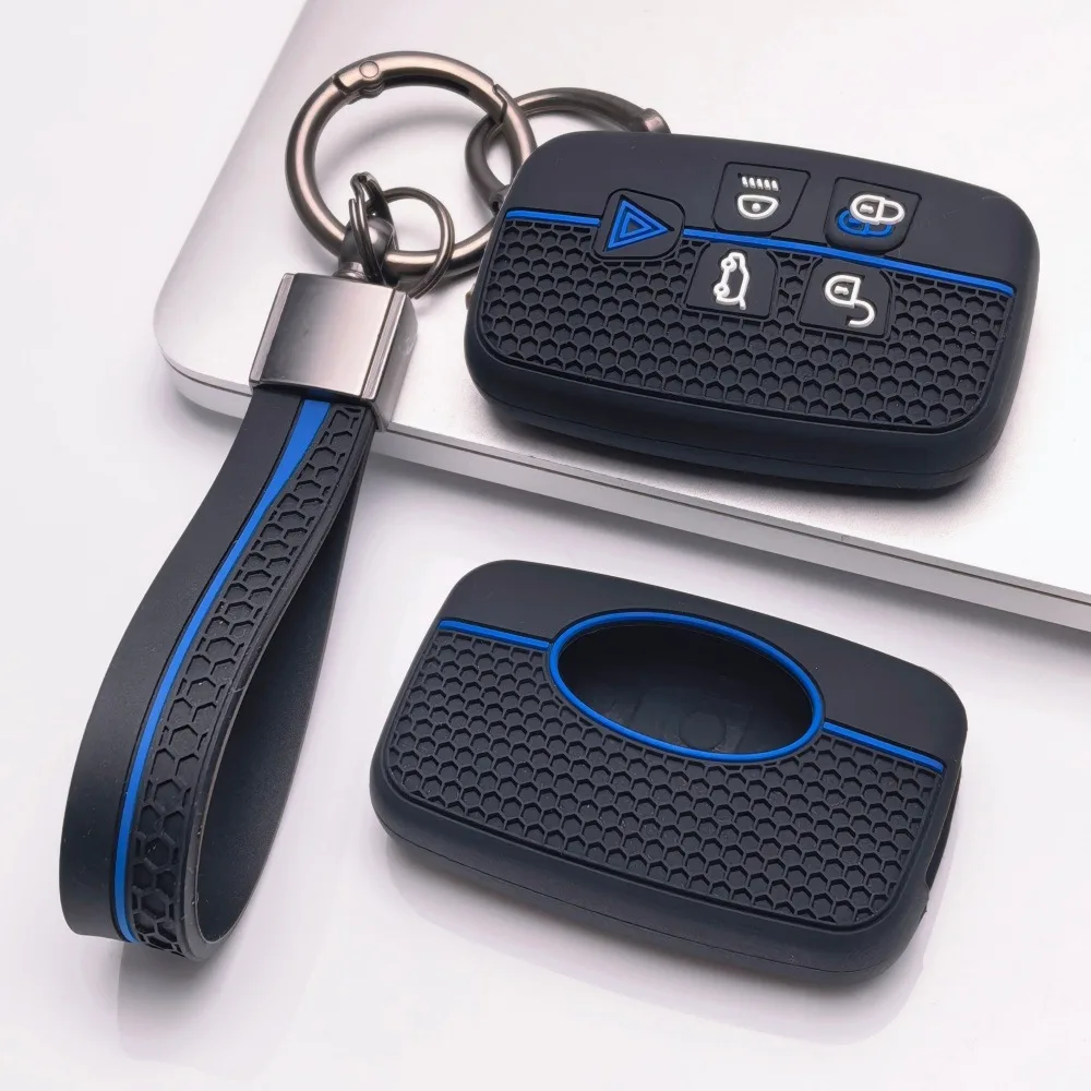 Silicone Key Fob Cover with keychain for Land Rover Range Rover Evoque Discovery Sport Jaguar XE XF XJ F-Pace F-Type Soft