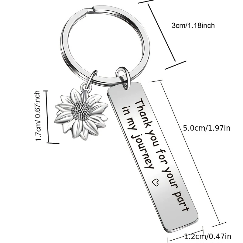 شعار المرأة شكرًا لك سلسلة مفاتيح من الفولاذ المقاوم للصدأ ساحرة عباد الشمس للمعلم bestie أفضل صديق مدرب زميل هدية التخرج