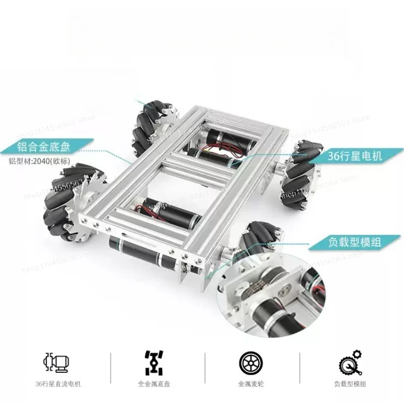 35kg Heavy-Duty 4WD Mecanum Wheel Trolley Omnidirectional Mobile Robot with Motor Metal Chassis