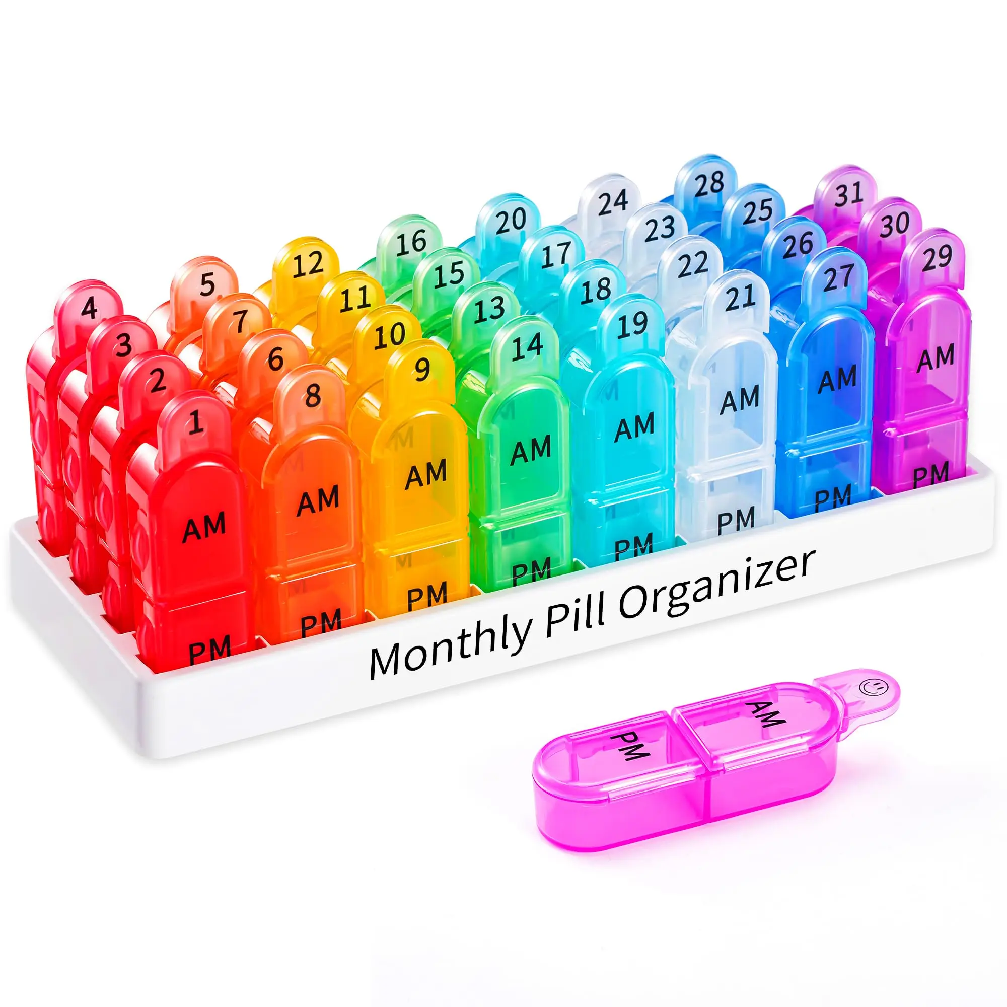 

Pill Organizer Monthly 2 Times A Day Moisture-Proof Portable Travel Medicine Case for Vitamins Fish Oil Compartments Supplements