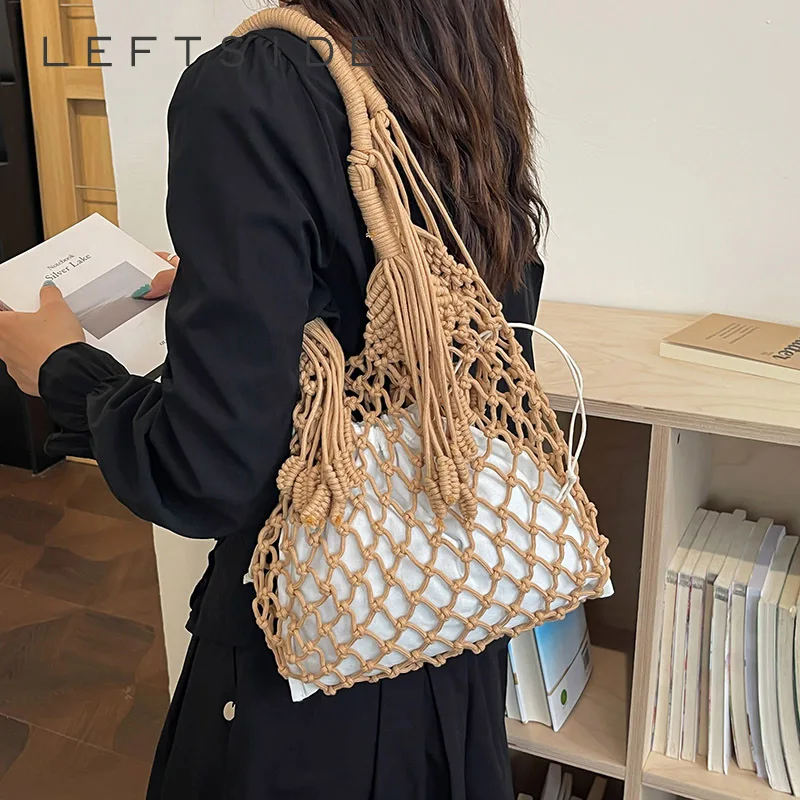 

Women's Small Woven Grid Two-Tone Hobo Shoulder Bag Casual Female Travel Daily Beach Bags 2026 Summer New Trend Handbags