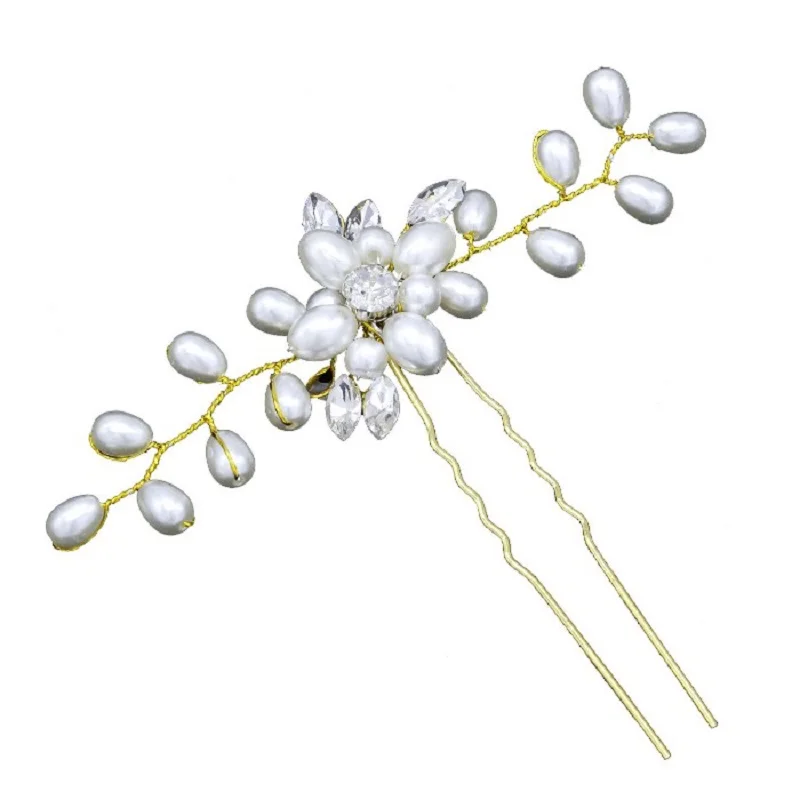 Gold Wedding Hair Pins Simulated Pearl Flower Bridal Hairpins Bridesmaid Hair Clips Women Hair Jewelry Accessories