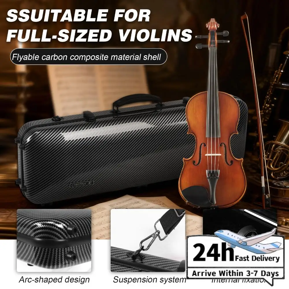 

Кейс для скрипки из углеродного волокна, прямоугольной формы, для размера 4/4, с ручкой, профессиональный жесткий футляр для скрипки, с плечевыми ремнями для ежедневного использования