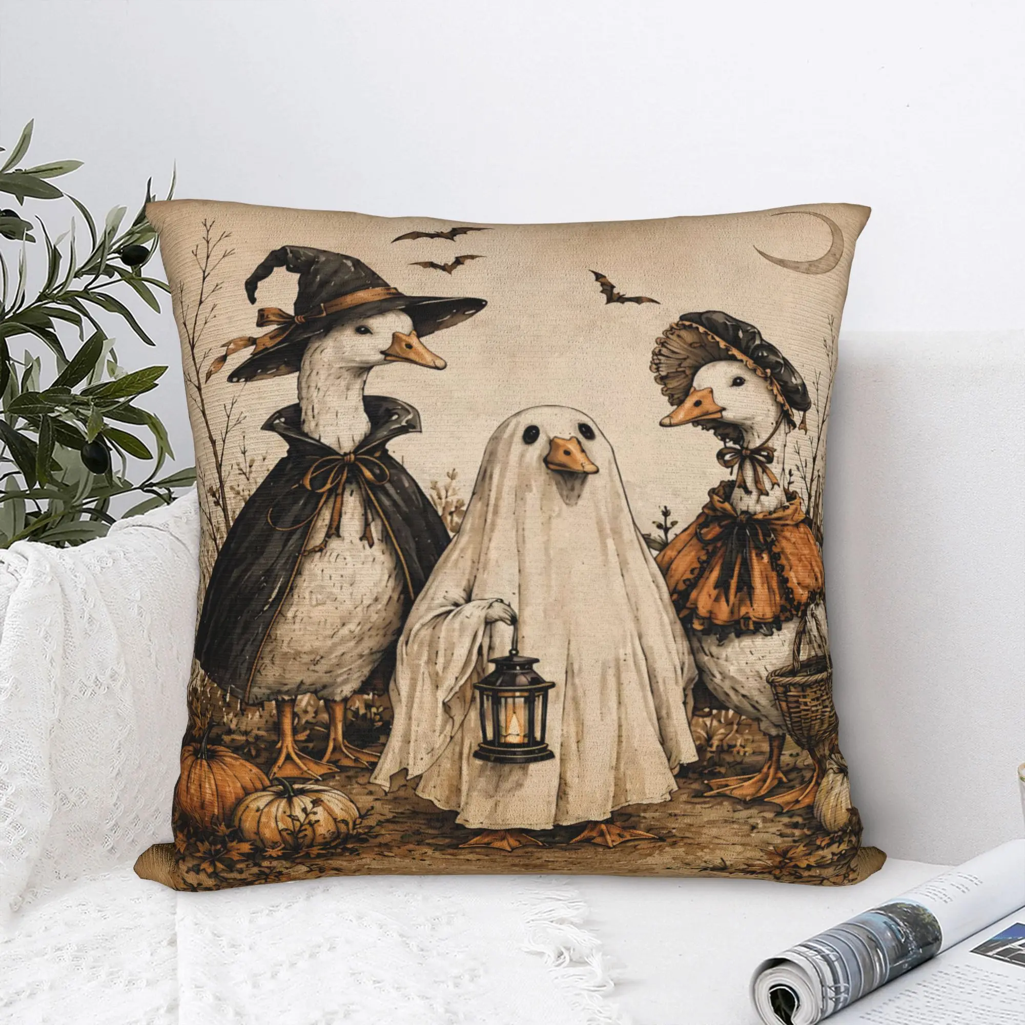 Spooky Goose Halloween Square Pillowcases Polyester Sofa Vampire Bats Cushion Cover Cool Home Decoration Pillowcase 40*40