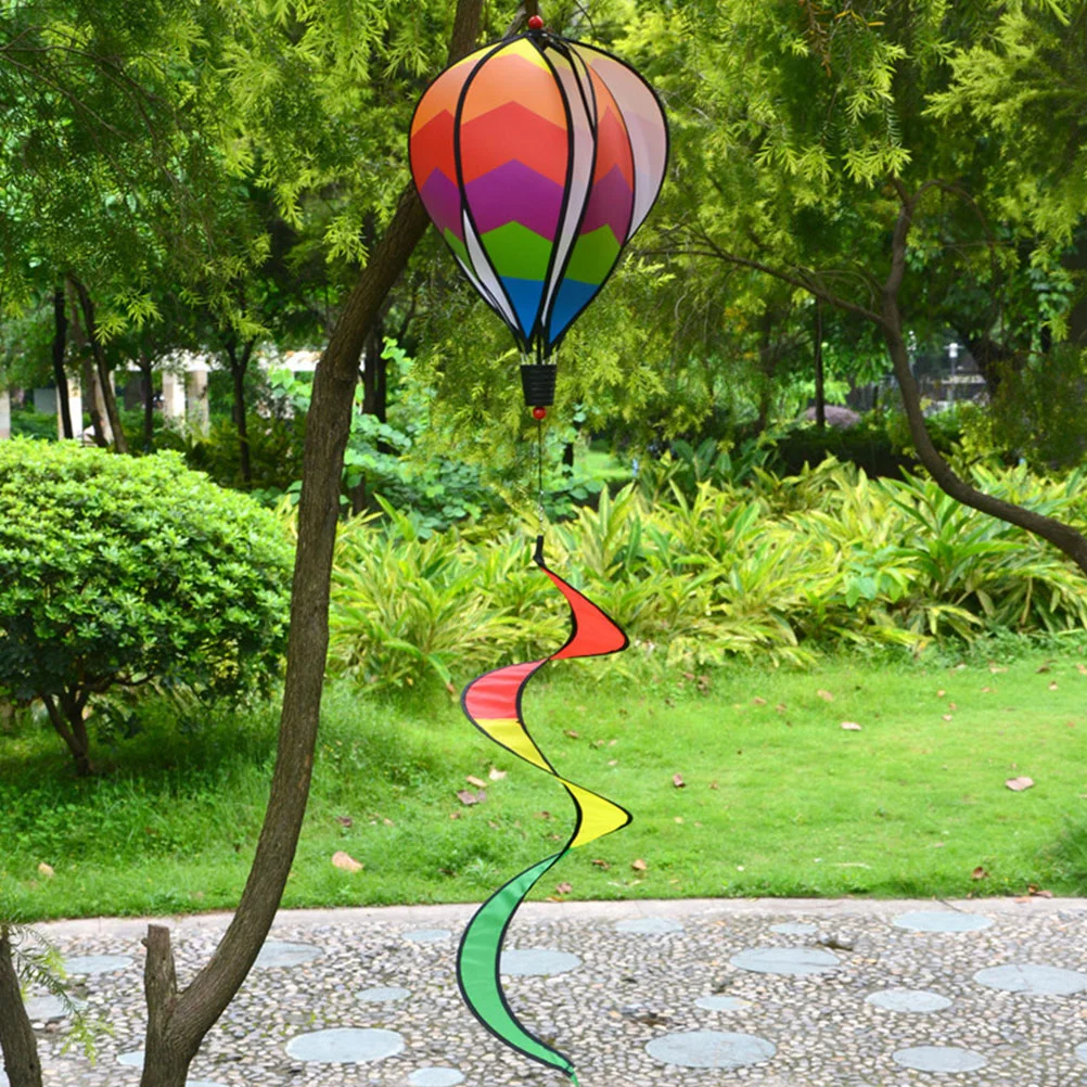 Rotating Windsocks Outdoor Summer Hot Air Balloon Strips Sequin Solid Color Windmill Colorful Garden Decoration 2pcs