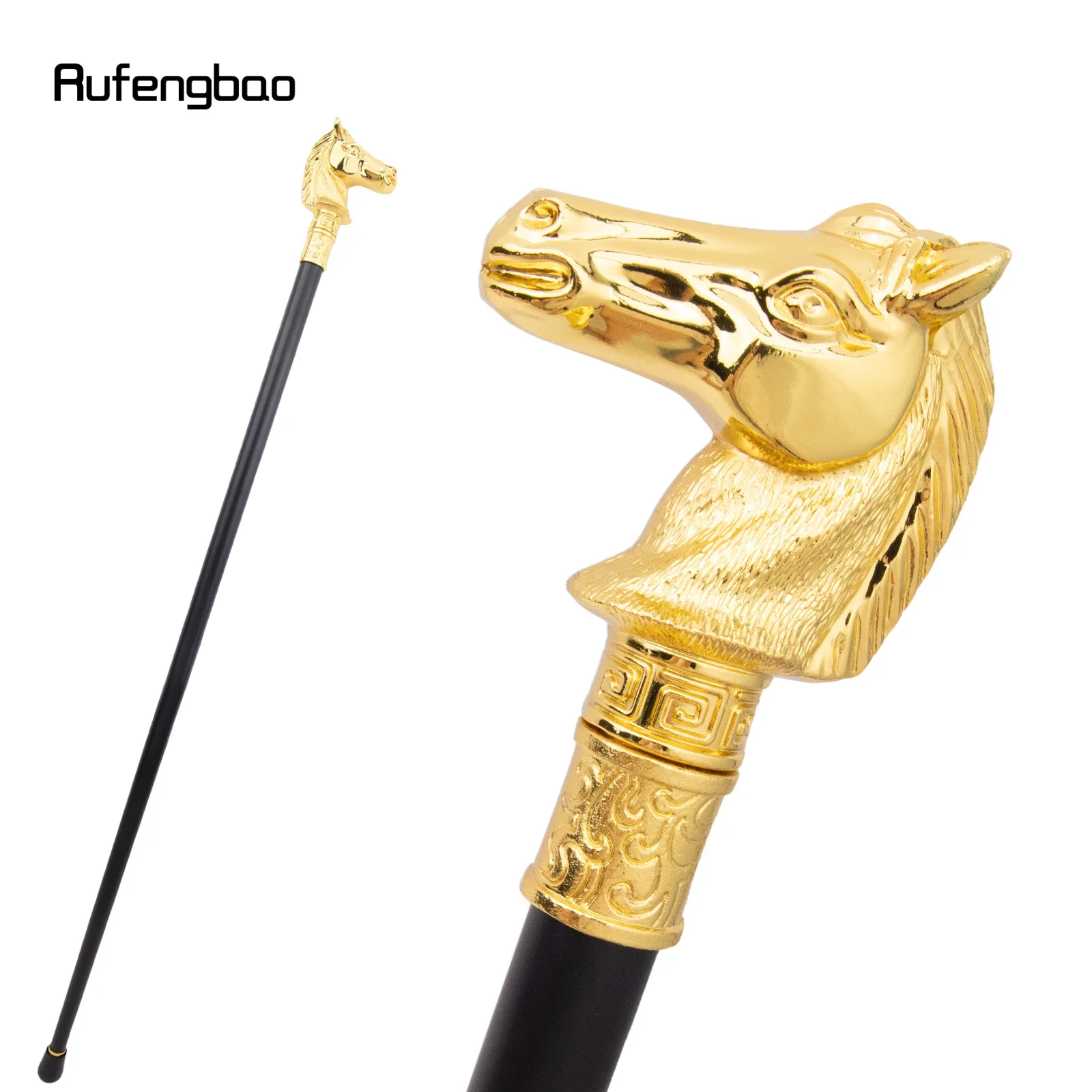 Golden Race Horse Bristle Animal Single Joint Fashion Walking Stick Decorative Cospaly Fashion Walking Cane Crosier 93cm