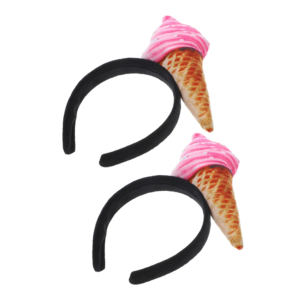 2 Pcs Ice Cream Headband Cone Food Hat Headpiece Ladies Headbands Party Hats for Adults Issue Card