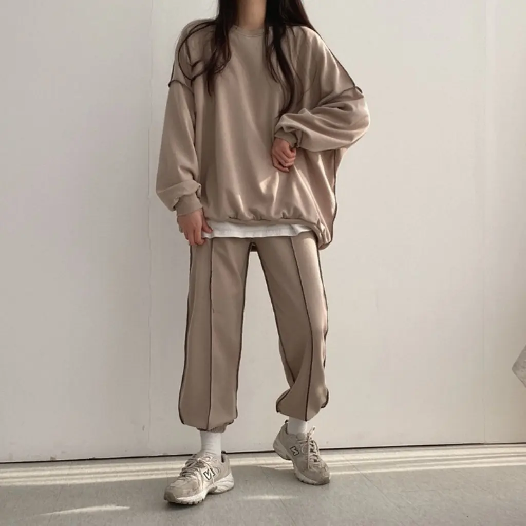 

Women's Cotton Suit Long Sleeve Two-Piece Set plus Size Korean Style Casual Sportswear 5 Color Options for Spring Autumn Winter