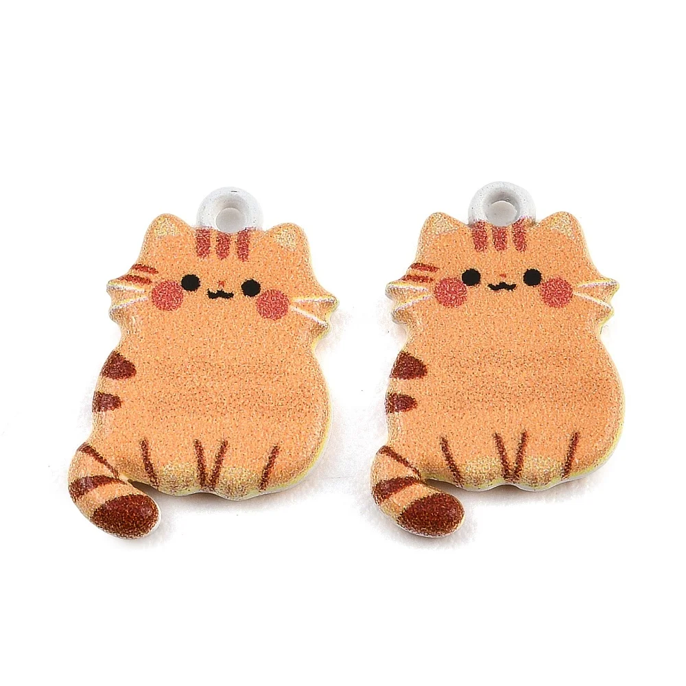 20x Double-Sided Printed Cat Alloy Charms Cartoon Fluffy Kitten Pendant Orange for DIY Earrings Necklace Keychain Jewelry Making