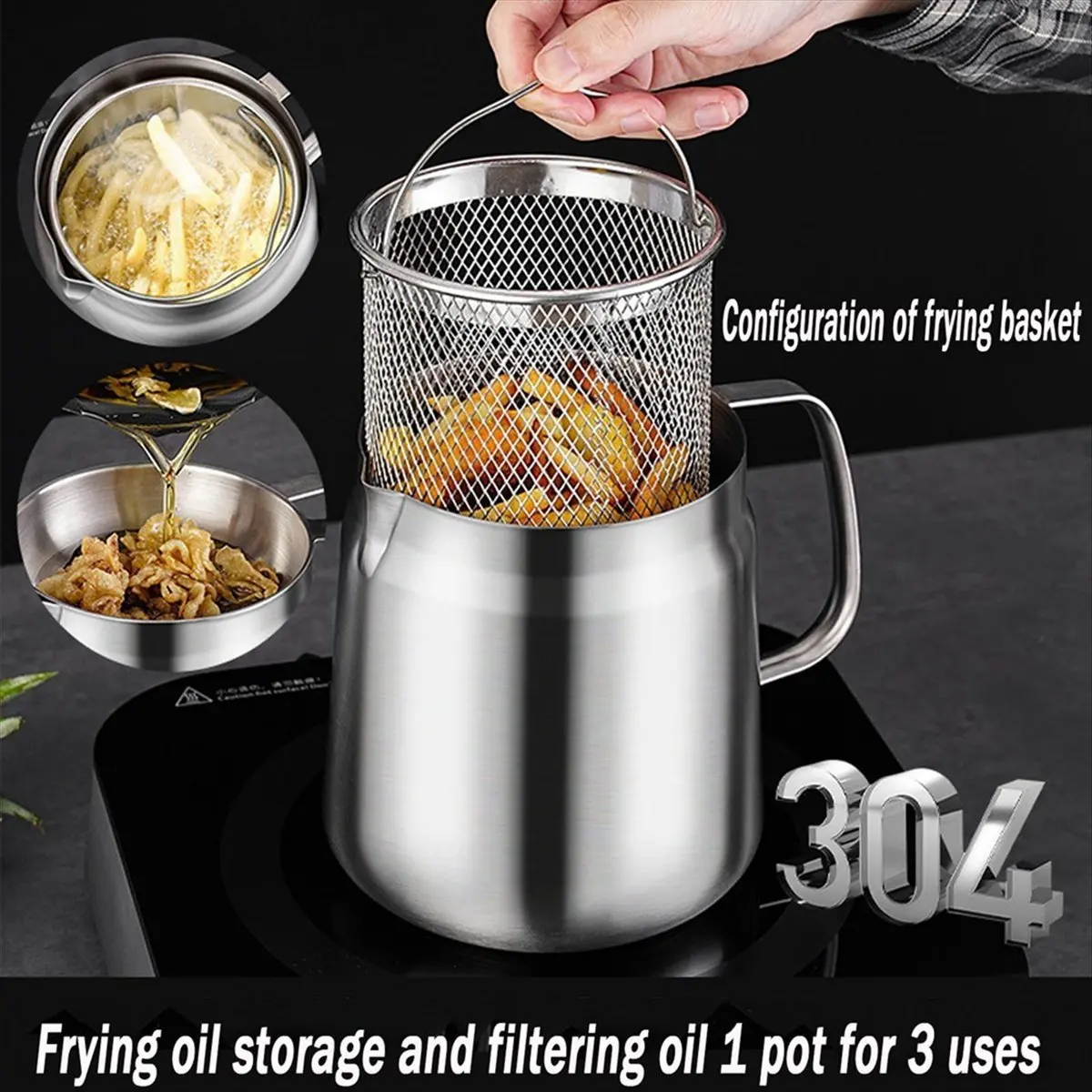 AT16 1.5L 304 Stainless Steel Versatile Oil Filter Tank Stainless Steel Oil Filter Pot Multi-Functional Oil Filter Tank