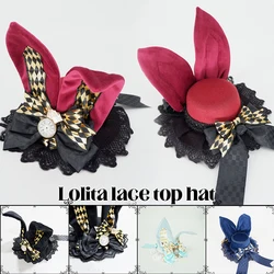 Creative Rabbit Ears Gothic Lace Lolita Top Hat Hand-Made Headdress Tea Party Halloween Costume Easter Vintage Hair Accessories