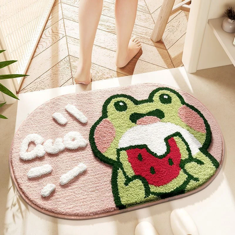 VIKAMA Niedliche Frosch-Badematte, Cartoon-Tier-Motiv, getuftete weiche Mikrofaser, saugfähig, rutschfest, Badezimmerteppich, Eingangsbereich, Heimdekoration